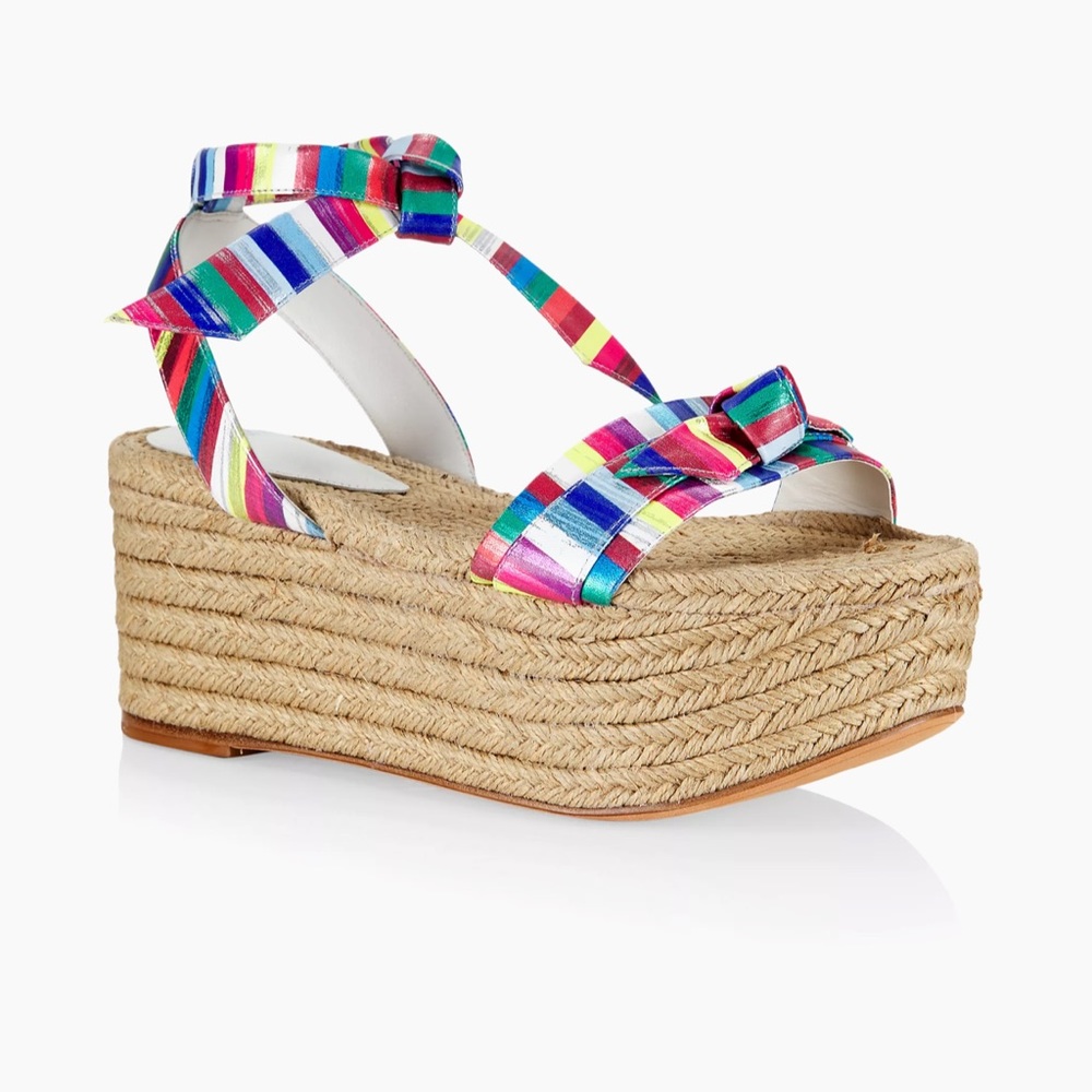 Alexandre Birman Clarita Striped Espadrille Ankle-Strap Flatform Sandal